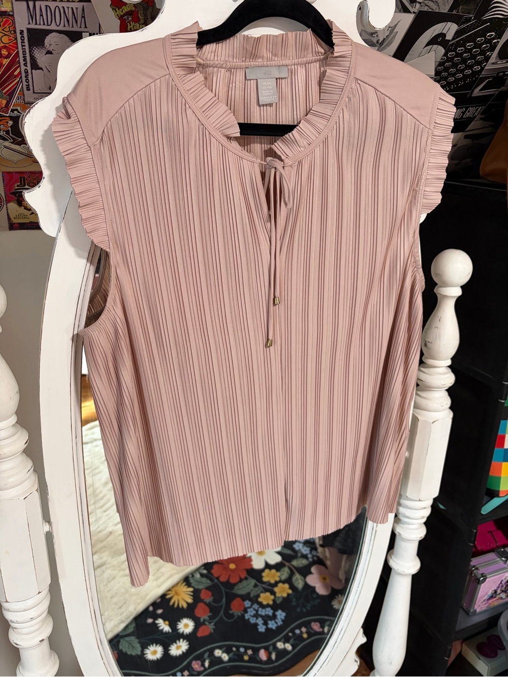 H&M Blush Pink Pleated Ruffle Tie-Neck Camisole